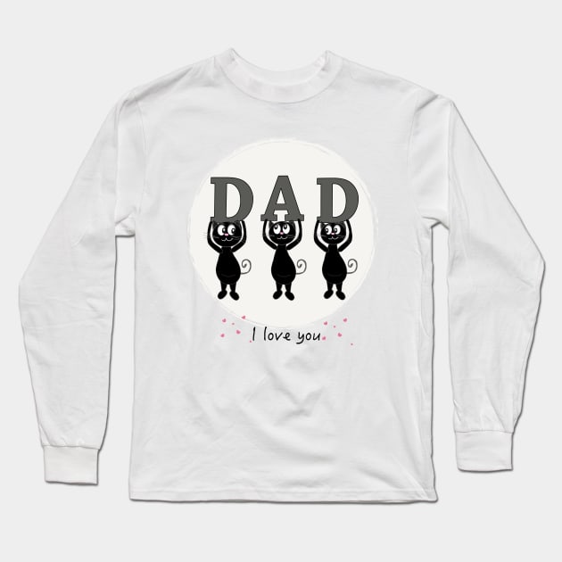 Cat Dad text with cute black cats Long Sleeve T-Shirt by GULSENGUNEL